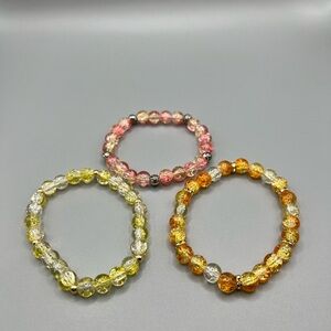 🆕 Elegant Beaded Bracelet Set - Pink, Yellow, and Orange - Handmade #156